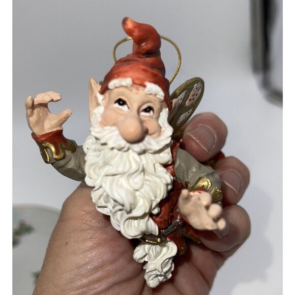 Santa Fairy Gnome Ornament, Very Detailed with Gold Trim, Red - Picture 5 of 7